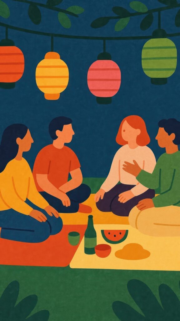 Colorful picnic evening gathering