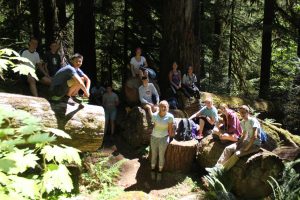 Lodgers bond over wheat thins, cheese and PB&J while exploring old growth forests in Oregon.