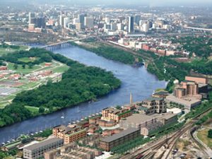 Richmond riverfront, note green space and parks along river.