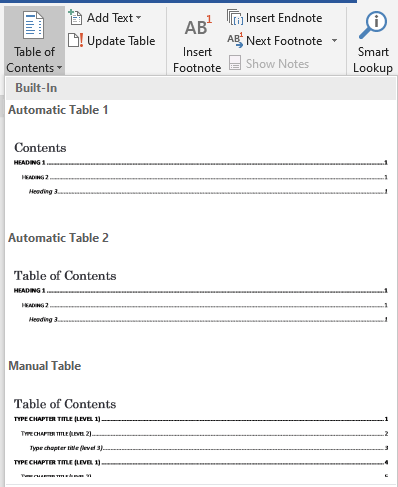 Word Table of Contents 