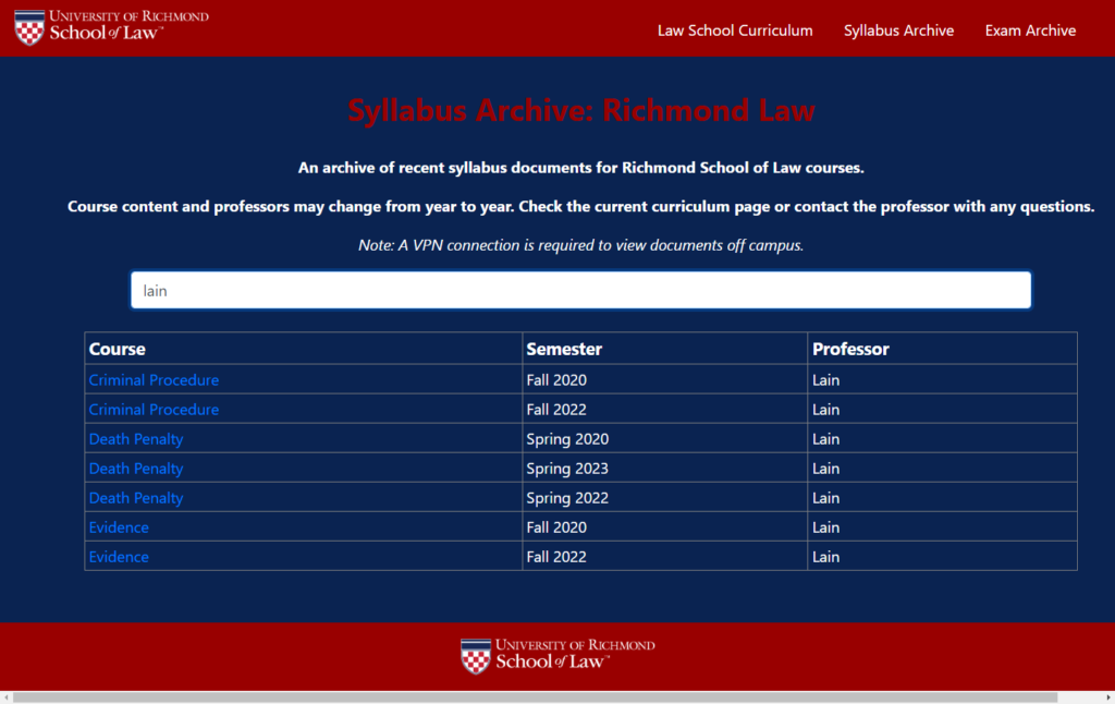 Course Syllabus Archive Filtered by Professor Name