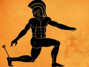 Achilles struck in heel by an arrow.